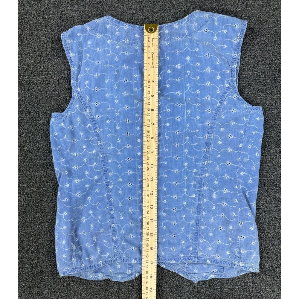 Y2K Denim Vest Top‎ Floral Embroidered Blue Button Front Indie Soft Girl - Picture 5 of 5